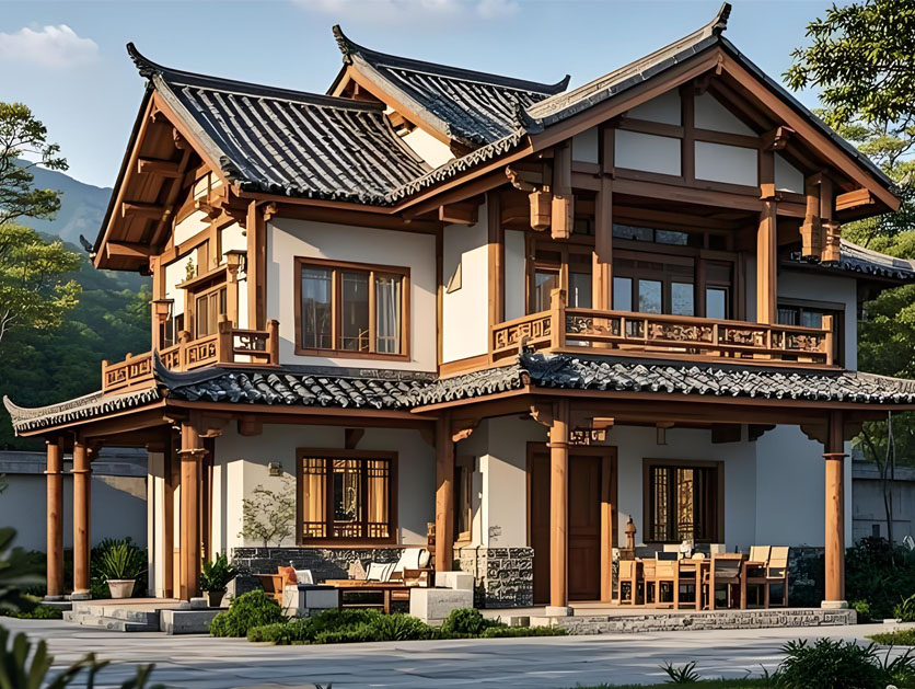 山间原木榫卯木屋群落，川西民居建筑